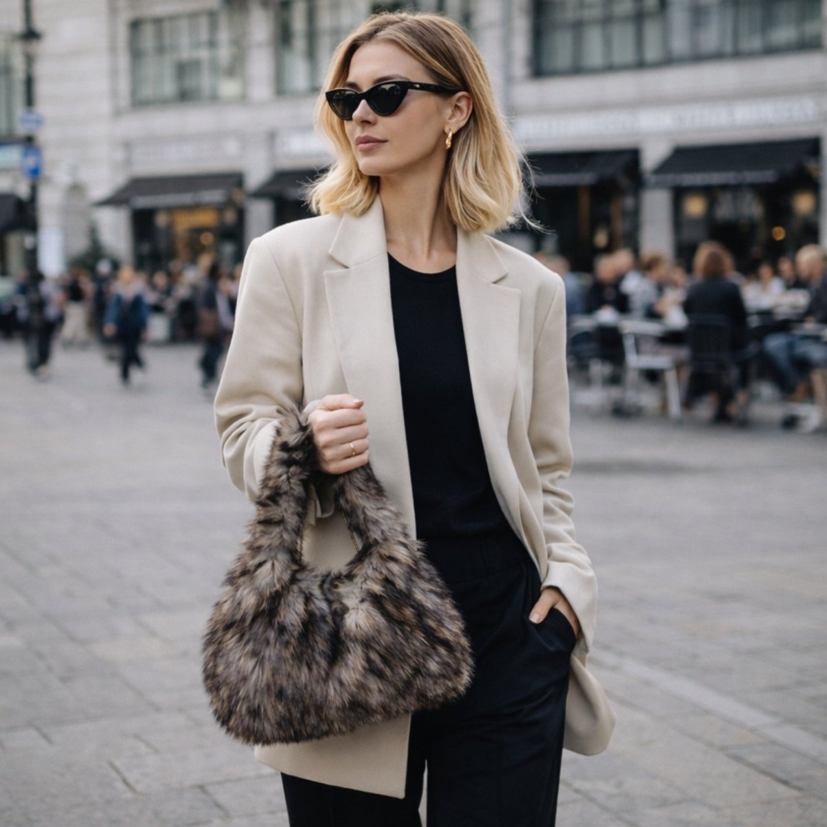 Juniper Hobo Bag - Faux Fur Plush Multitonal Shoulder Carry