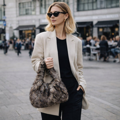 Juniper Hobo Bag - Faux Fur Plush Multitonal Shoulder Carry