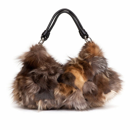 Adira Fur Hobo Bag - Genuine Fox Fur Multitonal Shoulder Bag