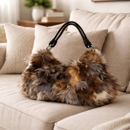 Adira Fur Hobo Bag - Genuine Fox Fur Multitonal Shoulder Bag