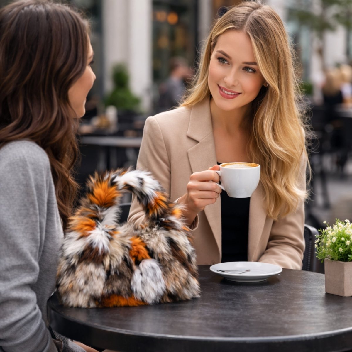Solstice Hobo Bag - Faux Fur Plush Multitonal Shoulder Carry