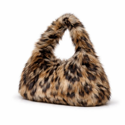 Jessa Hobo Bag - Faux Fur Leopard Print Shoulder Carry