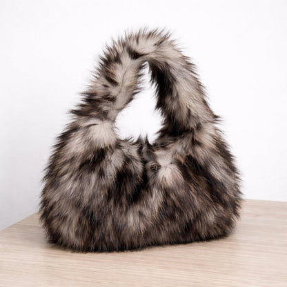 Juniper Hobo Bag - Faux Fur Plush Multitonal Shoulder Carry