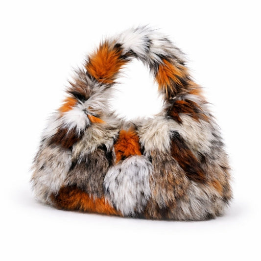 Solstice Hobo Bag - Faux Fur Plush Multitonal Shoulder Carry