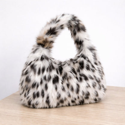 Selma Hobo Bag - Faux Fur Leopard Print Shoulder Carry