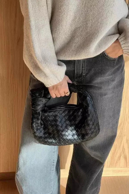 Helena Evening Clutch Bag - PU Leather Woven Chain Handle