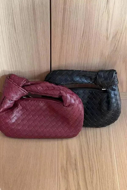 Helena Evening Clutch Bag - PU Leather Woven Chain Handle