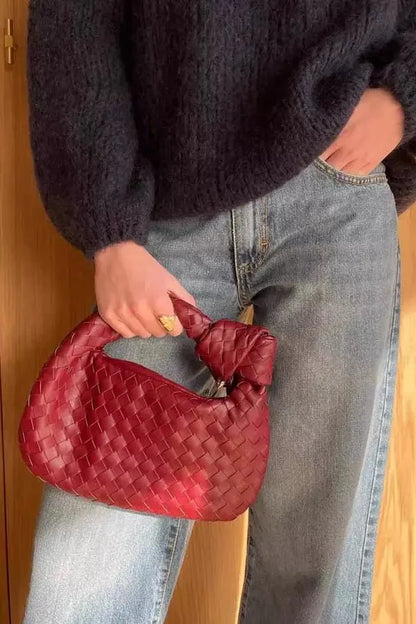 Helena Evening Clutch Bag - PU Leather Woven Chain Handle