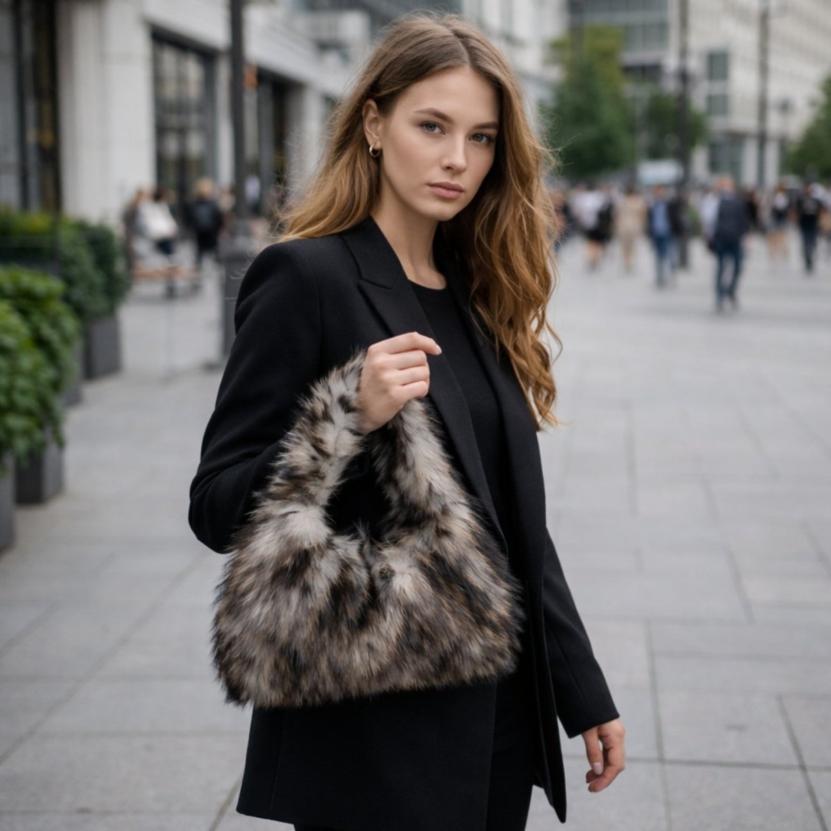 Juniper Hobo Bag - Faux Fur Plush Multitonal Shoulder Carry