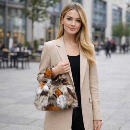 Solstice Hobo Bag - Faux Fur Plush Multitonal Shoulder Carry