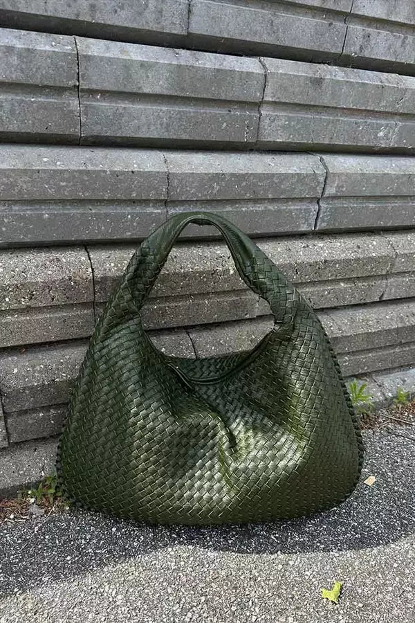 Leona Hobo Bag - PU Leather Woven Everyday Carryall