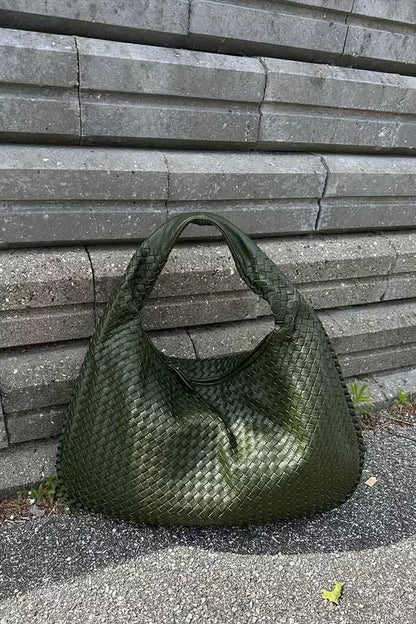 Leona Hobo Bag - PU Leather Woven Everyday Carryall