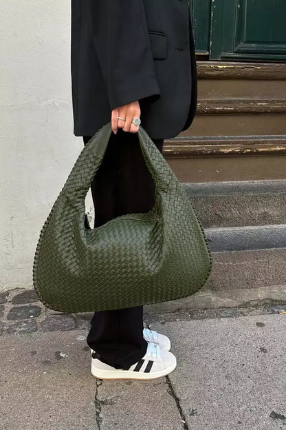 Leona Hobo Bag - PU Leather Woven Everyday Carryall