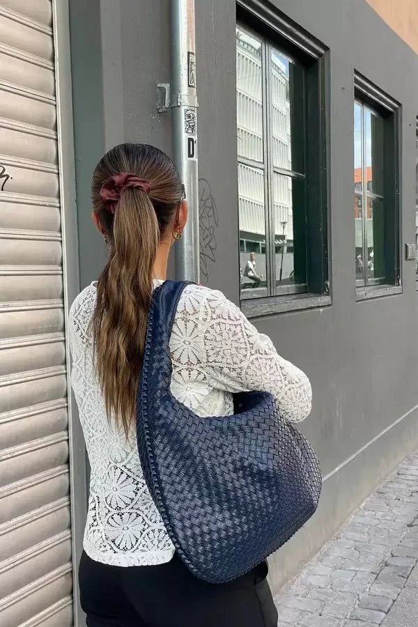 Leona Hobo Bag - PU Leather Woven Everyday Carryall