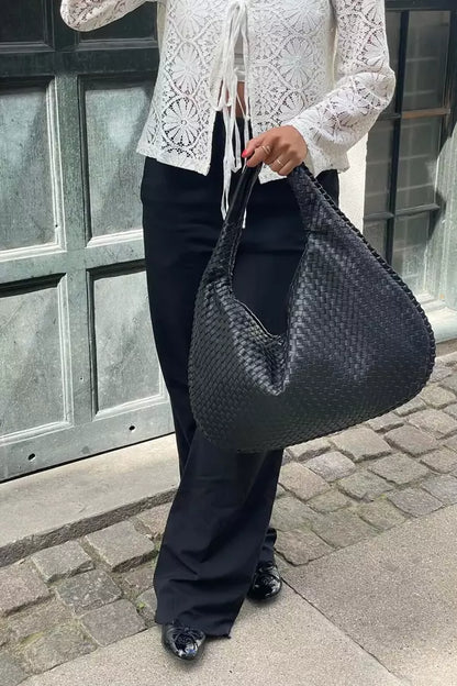 Leona Hobo Bag - PU Leather Woven Everyday Carryall