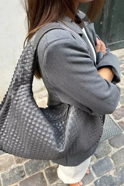 Leona Hobo Bag - PU Leather Woven Everyday Carryall