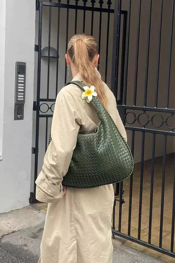 Leona Hobo Bag - PU Leather Woven Everyday Carryall