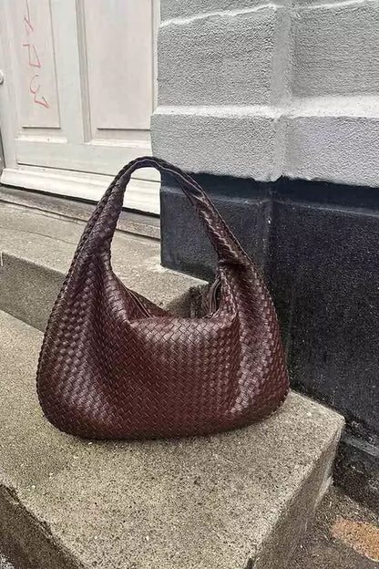 Leona Hobo Bag - PU Leather Woven Everyday Carryall