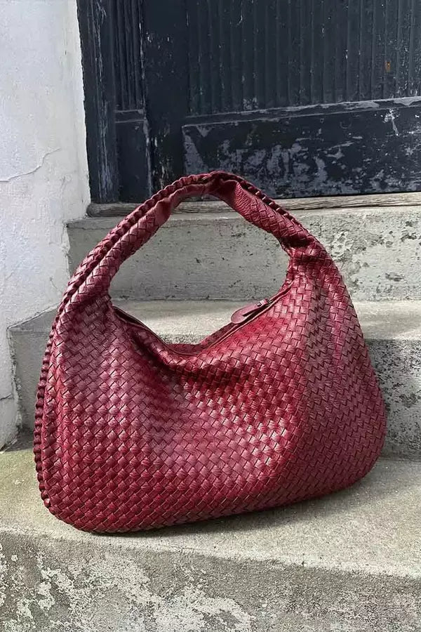 Leona Hobo Bag - PU Leather Woven Everyday Carryall