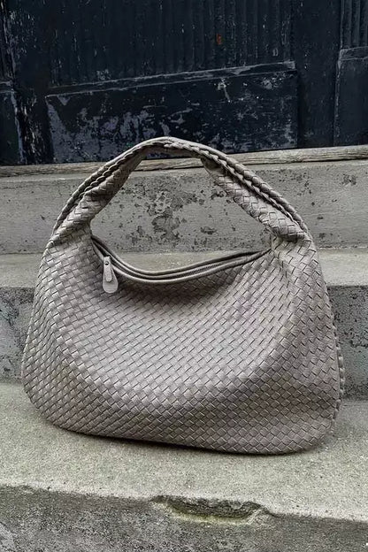 Leona Hobo Bag - PU Leather Woven Everyday Carryall