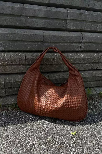 Leona Hobo Bag - PU Leather Woven Everyday Carryall