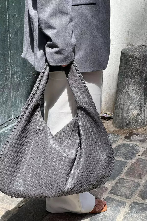 Leona Hobo Bag - PU Leather Woven Everyday Carryall