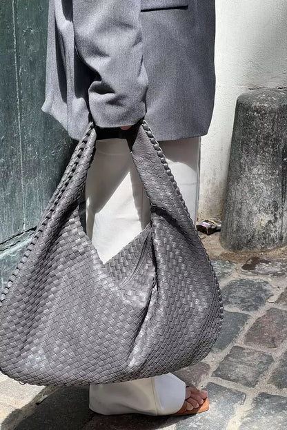 Leona Hobo Bag - PU Leather Woven Everyday Carryall