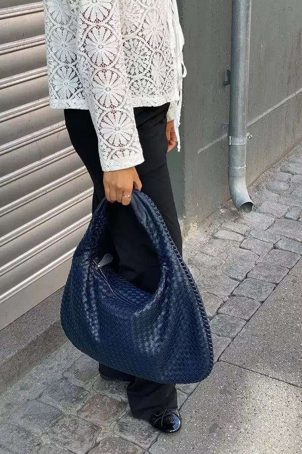Leona Hobo Bag - PU Leather Woven Everyday Carryall
