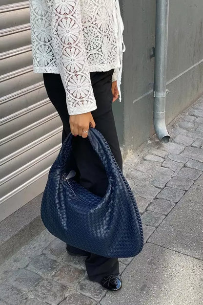 Leona Hobo Bag - PU Leather Woven Everyday Carryall