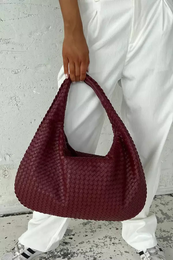 Leona Hobo Bag - PU Leather Woven Everyday Carryall