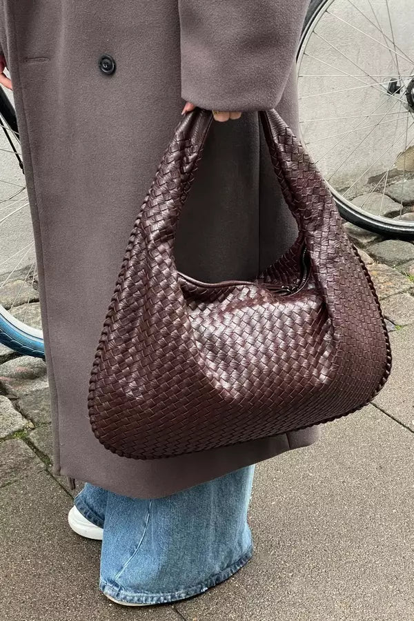 Leona Hobo Bag - PU Leather Woven Everyday Carryall