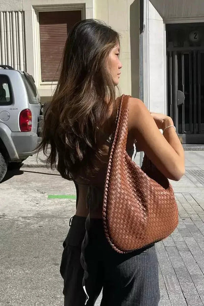 Leona Hobo Bag - PU Leather Woven Everyday Carryall